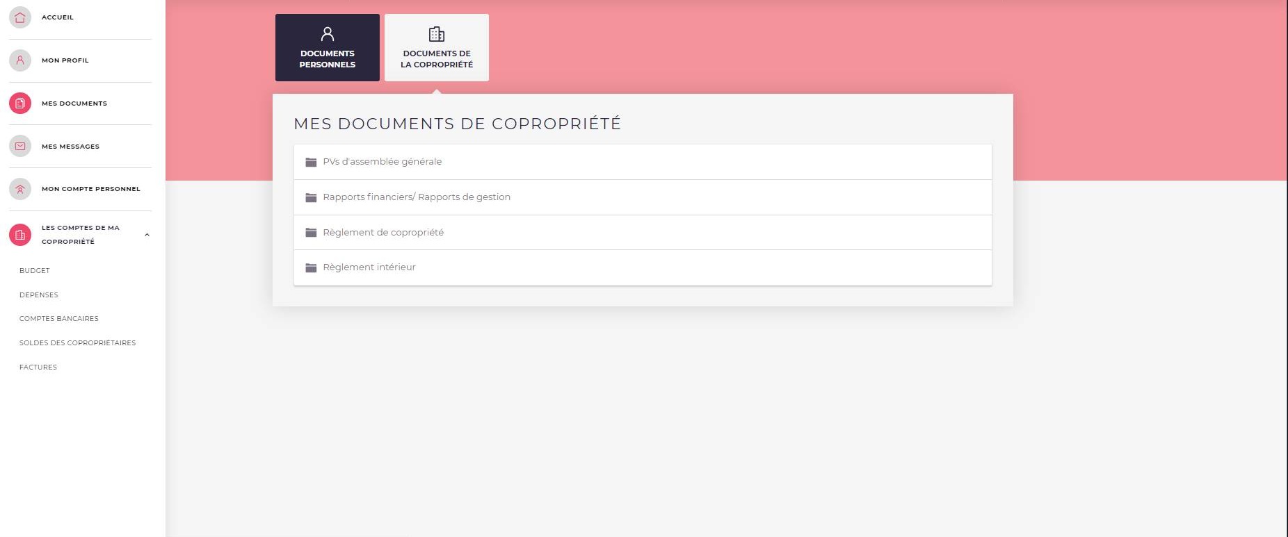 MyBiben interface with condominium documents